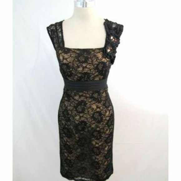 Km Collections by Milla Bell Black Nude Lace Dress - Picture 2 of 3